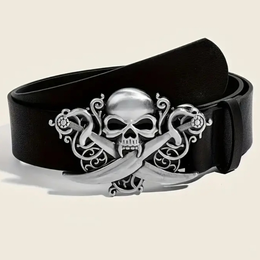 New skull pirate belt buckle and belt